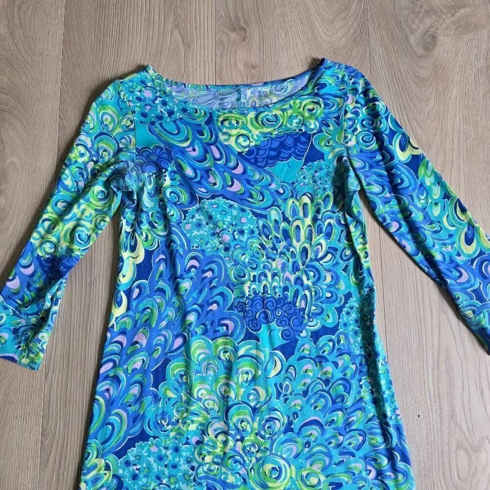 Lilly Pulitzer Marlowe Sheath Dress Women's XS Lagoon Sea Blue Boat Neck Preppy - Picture 2 of 5